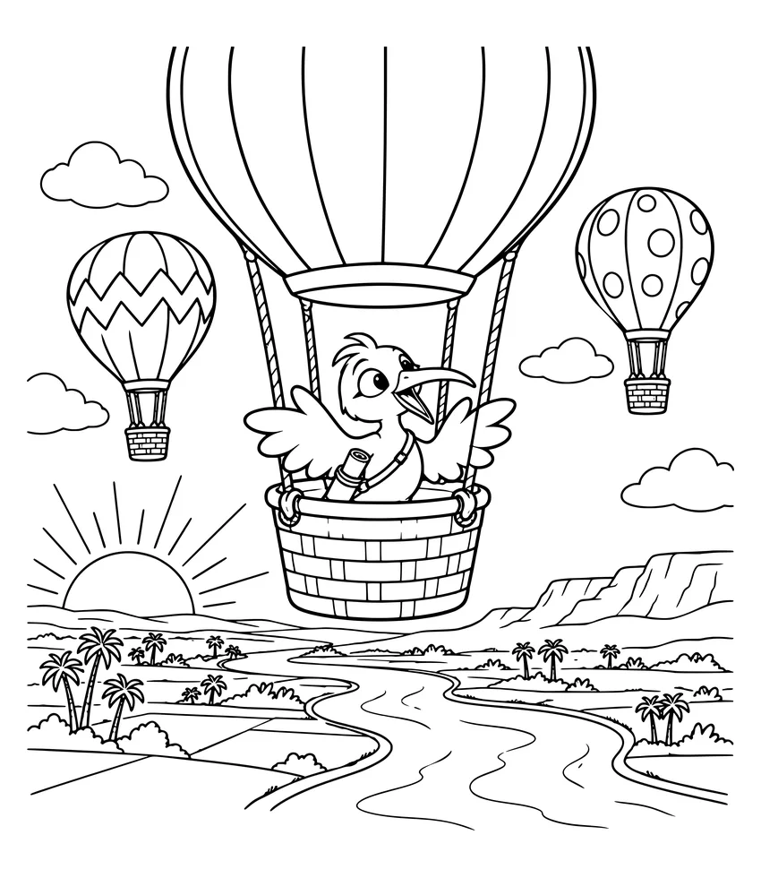 Balloons over Luxor coloring page